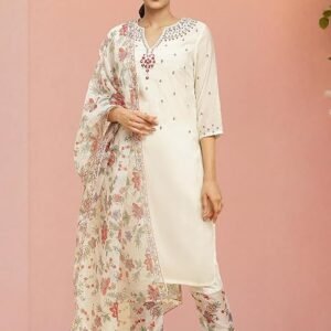 W for Woman Women's Viscose Solid Straight Kurta Sets With Slim Pants & Dupatta